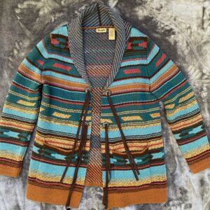 Womens Wrangler Western‎ Cardigan Knitted Sweater Size M Fringe Aztec Cowgirl